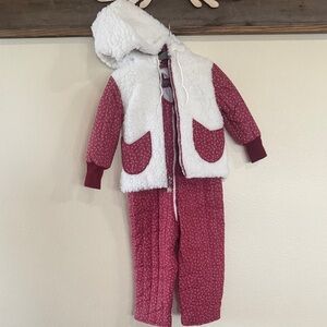 Quiltex Cozy Burgundy and White Hooded Girls Outfit